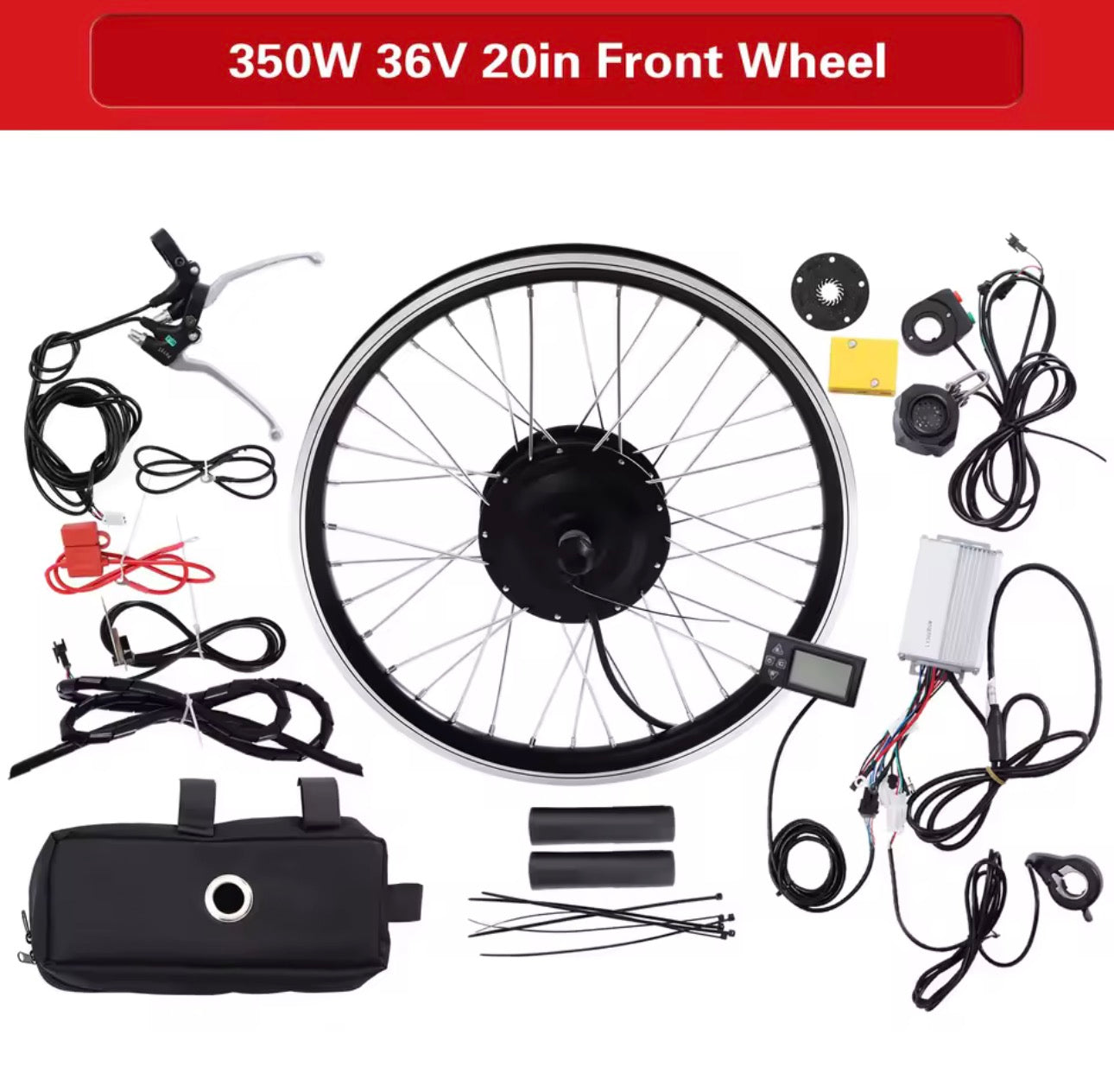 20Inch Electric Bicycle Kit 36V 350W W/ LCD Display Front Wheel Electric Bicycle Motor Hub Conversion Kit W/ Pedal Assist Sensor