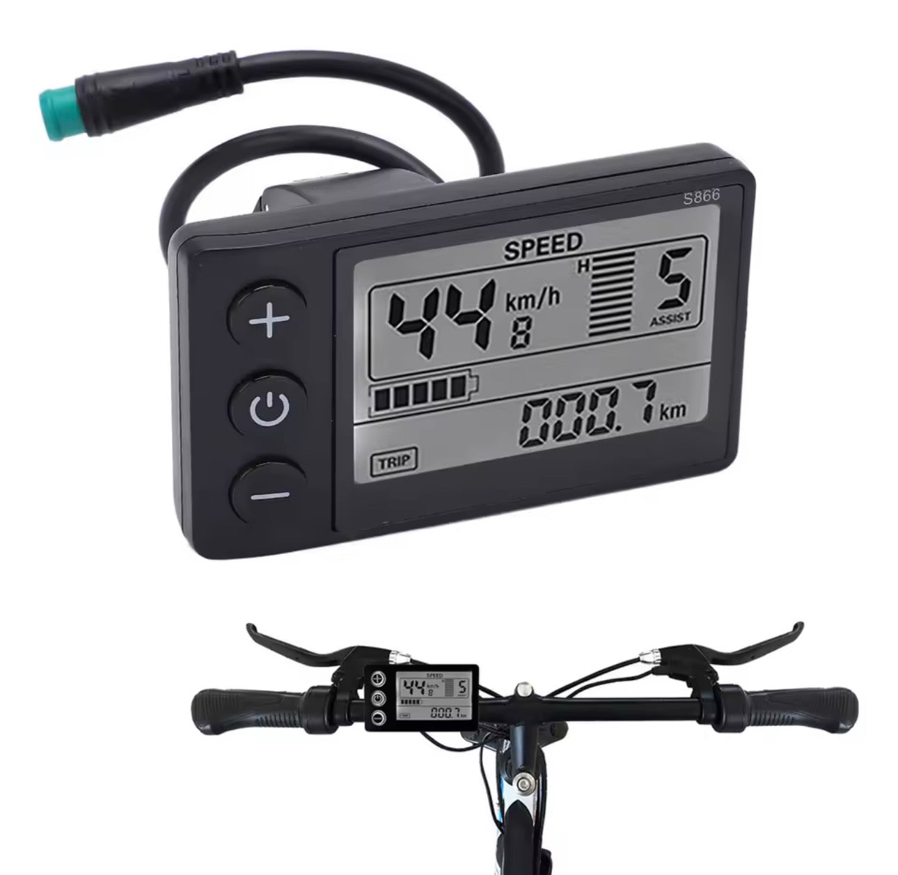 S866 Electric Bike LCD Display Meter 24V 36V 48V Control Panel with Waterproof Plug
